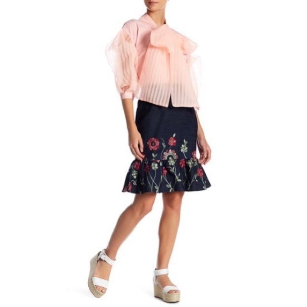 TOV Floral Embroidered Mermaid Skirt
